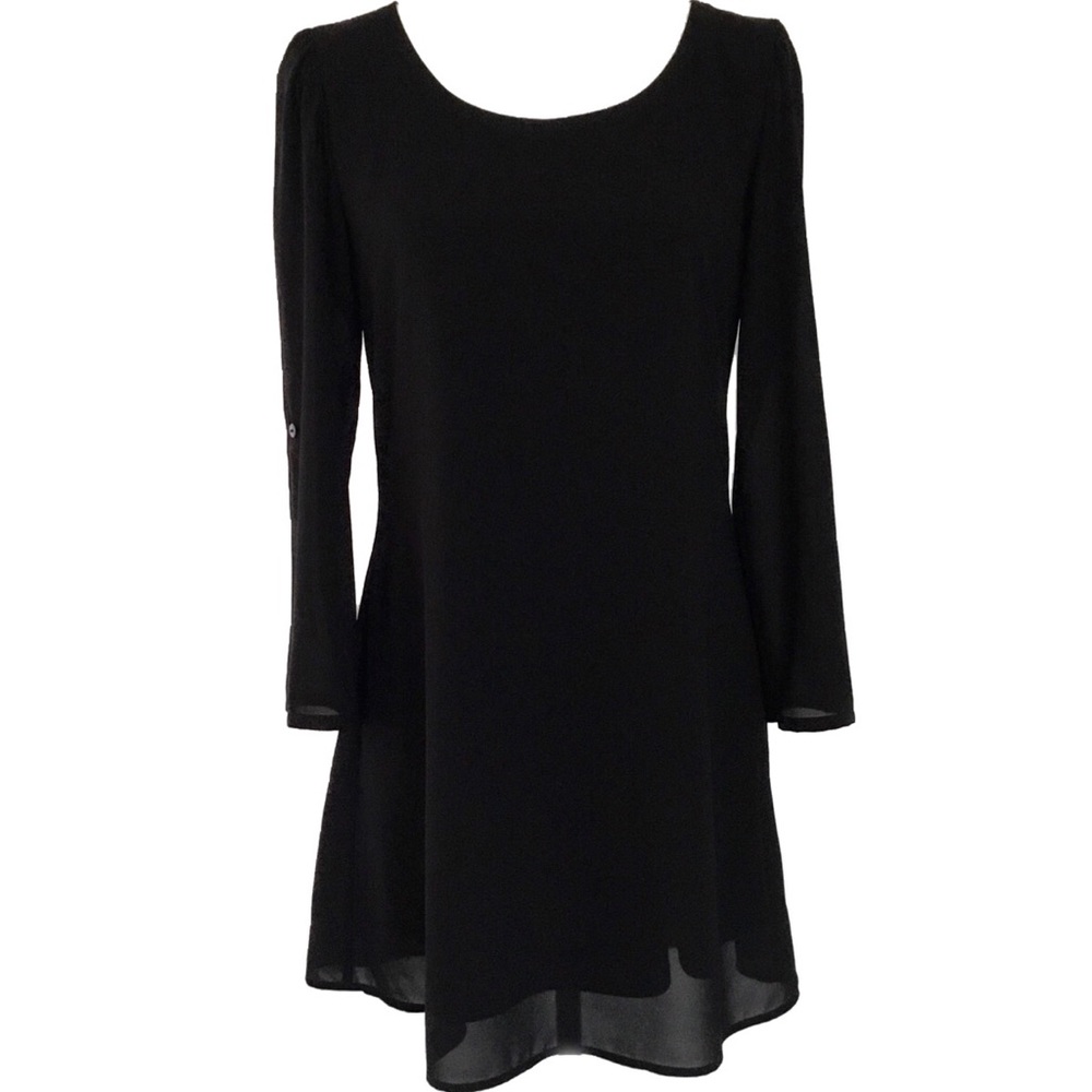 Speechless Black Long Sleeve Mini Shift Dress - M